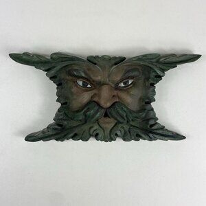Vtg Heavy 11.5” x 5.5” Leaf Man Face Plaque Plaster or Concrete ? Wall Hanging
